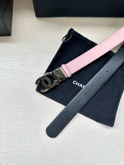 CC 30MM BELT IN LIGHT PINK AND BLACK CALFSKIN WITH SILVER HARDWARE