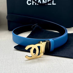 CC 30MM BELT IN BLUE AND BLACK CALFSKIN WITH GOLD HARDWARE