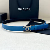 CC 30MM BELT IN BLUE AND BLACK CALFSKIN WITH SILVER HARDWARE