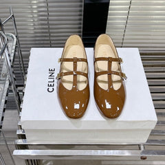 FLAT SANDALS WITH DOUBLE STRAP-DESIGN LEATHER CARAMEL BROWN