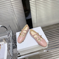 FLAT SANDALS WITH DOUBLE STRAP-DESIGN LEATHER ROSE PINK