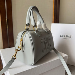 EMBOSSED CELINE TOP HANDLE BAG 20 IN GREY CALFSKIN