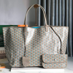 SAINT LOUIS PM 40 IN GREY MIX BLUE GOYARDINE CANVAS AND CALFSKIN