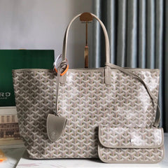 SAINT LOUIS PM 34 IN GREY MIX GREEN GOYARDINE CANVAS AND CALFSKIN