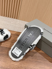 LAMB WOOL SLIPPER WHITE MIX BLACK