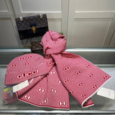 SET SCARF AND HAT IN PUNCH PINK MIX WHITE WOOL AND CASHMERE 946332