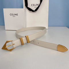 Medium Spike Belt 25mm White Calfskin Loop Gold Gold Finishing