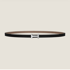 HM FOCUS BUCKLE & REVERSIBLE KHAKI BROWN AND BLACK LEATHER STRAP 13MM SILVER HARDWARE