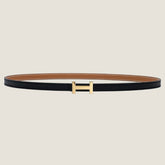 HM FOCUS BUCKLE & REVERSIBLE TAWNY BROWN AND BLACK LEATHER STRAP 13MM GOLD HARDWARE