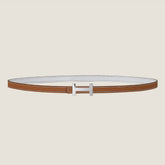 HM FOCUS BUCKLE & REVERSIBLE BRONZE BROWN AND WHITE LEATHER STRAP 13MM SILVER HARDWARE