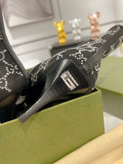 ANKLE BOOTS IN BLACK MESH AND SHEEPSKIN WITH GG CRYSTALS