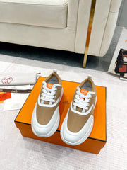 GIGA SNEAKER IN CIDER BROWN STITCHED MESH AND WHITE CALFSKIN