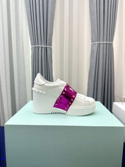 FLATFORM ROCKSTUD UNTITLED SNEAKER IN WHITE MIX MAGENTA PURPLE CALFSKIN