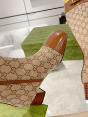 GG KNEE BOOTS IN BRONZE BROWN MONOGRAM CANVAS AND GLOSSY SHEEPSKIN