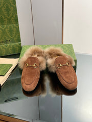 HORSEBIT MULE IN BRONZE BROWN SUEDE AND LAMB WOOL LINING