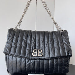 MONACO BAG 43 IN BLACK QUILTED THIN CALFSKIN SILVER HARDWARE