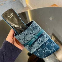 GG VELVET HIGH HEEL SANDALS WITH BEAUTIFUL LOGO DETAILS BLUE SKY