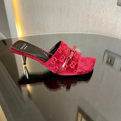 GG VELVET HIGH HEEL SANDALS WITH BEAUTIFUL LOGO DETAILS WINE RED