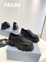 PRA MONOLITH LACE-UP LOAFERS BLACK CALFSKIN
