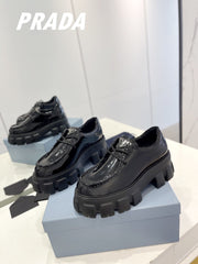 PRA MONOLITH LACE-UP LOAFERS GLOSSY BLACK CALFSKIN