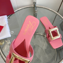 VIV' BY THE SEA LOVE METAL MULES IN PINK CALFSKIN GOLD BUCKLE