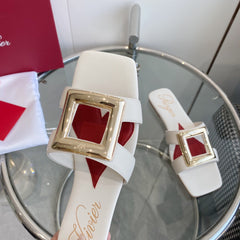 VIV' BY THE SEA LOVE METAL MULES IN WHITE CALFSKIN GOLD BUCKLE