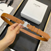 TRIOMPHE BELT 25MM IN BROWN CALFSKIN SILVER BUCKLE GOLD LOGO