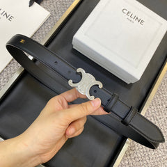 TRIOMPHE BELT 25MM IN BLACK CALFSKIN SILVER BUCKLE GOLD LOGO