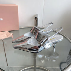 HIGH-SLINGBACK POINTED TOE SANDALS SILVER COWHIDE