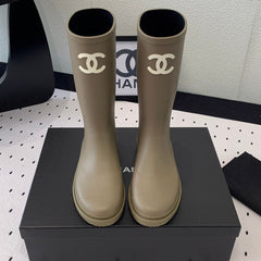cc rainboot chanel dark beige
