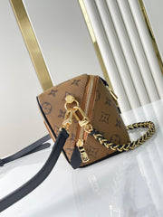 JUST IN CASE 14 IN BROWN MONOGRAM REVERSE CANVAS GOLD HARDWARE