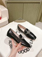 STRASS CHAIN LOAFERS IN BLACK CALFSKIN WITH CRYSTAL CHAIN DETAIL