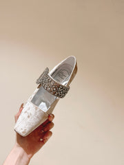 MARY JANES IN BEIGE VELVET WITH CRYSTAL EMBELLISHED STRAP