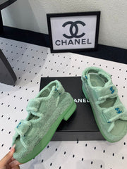 DAD SANDALS PLATFORM IN MINT GREEN FUR