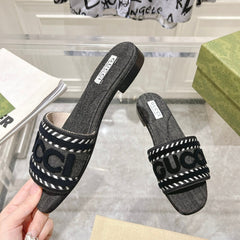 GG Interlocking double G hollow slippers Black