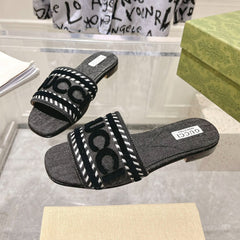 GG Interlocking double G hollow slippers Black