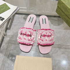 GG Interlocking double G hollow slippers Neon pink