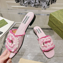 GG Interlocking double G hollow slippers Neon pink