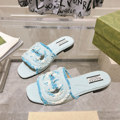 GG Interlocking double G hollow slippers Baby Blue