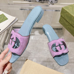 GG Interlocking double G hollow slippers Orchid Purple Blue