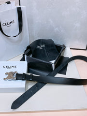 CL LARGE 30 MM TRIOMPHE BELT IN BLACK AND SILVER HARDWARE