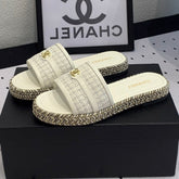 Double CC Women White Slippers Calfskin