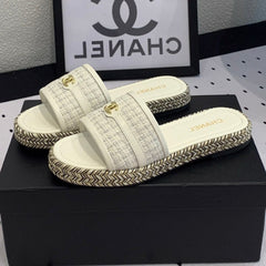 Double CC Women White Slippers Calfskin