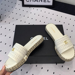 Double CC Women White Slippers Calfskin