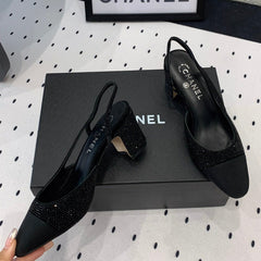 Double CC Rhinestone Slingback Sheepskin Black