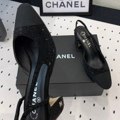 Double CC Rhinestone Slingback Sheepskin Black