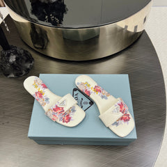 PRA PRINTED SLIDES SLIPPERS WHITE SATIN