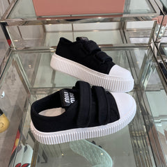 Thick-Soled Denim Sneakers Black and White