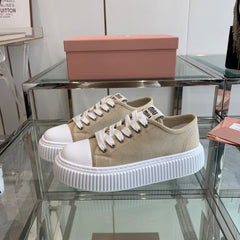 Sneakers High Sole Khaki And White Canvas