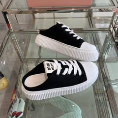 Mule Shoes Black And White Canvas